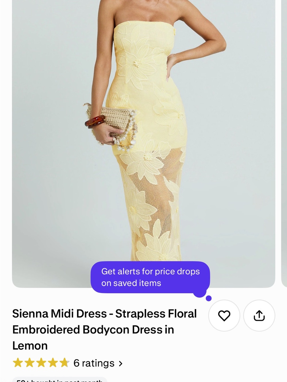 Strapless Floral Embroidered Midi Dress in Lemon by